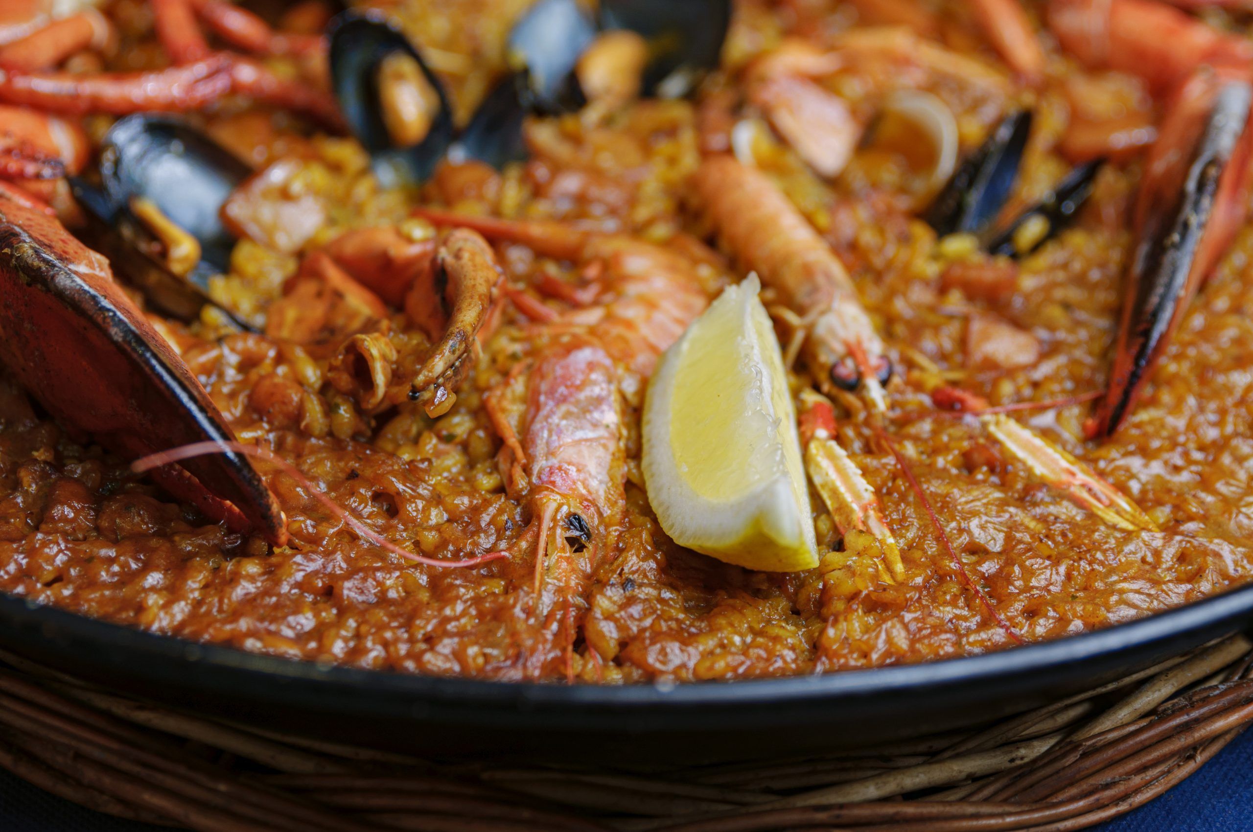 Paella seafood and lobster spanish tradicional food
